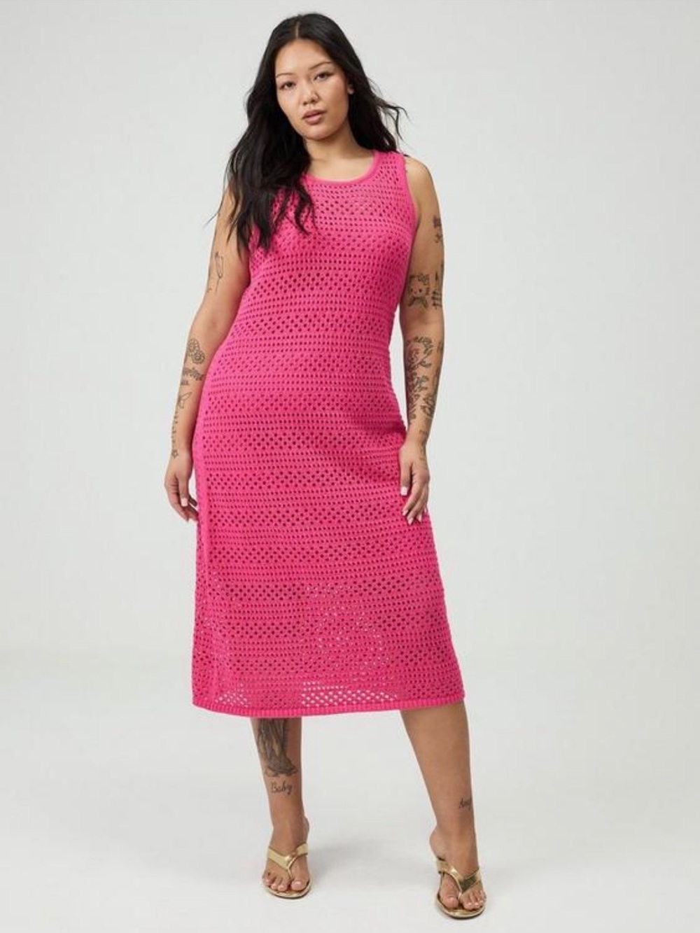 NWT Torrid Fuchsia Open Stitch Midi Dress